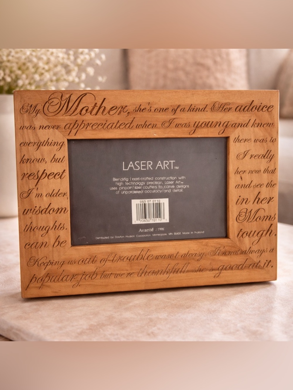 Laser Art “My Mother” Engraved Wood Picture Frame | 4x6 Photo | Avanti Gift